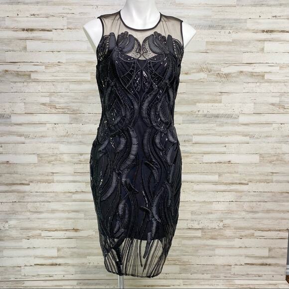 Marchesa Notte Runway Collection Mesh Sequin Cocktail Dress Womens Size 4 Black - Picture 3 of 15